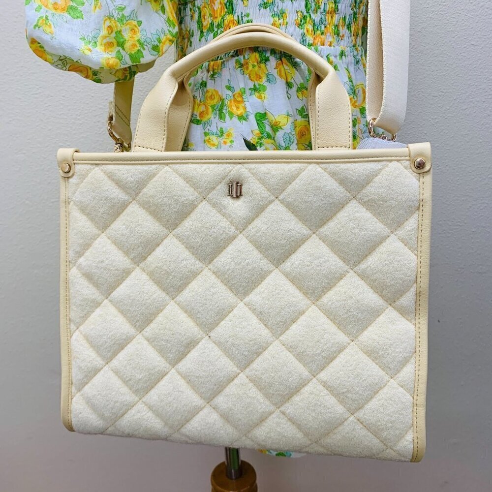 INC Soft Quilted Caitlinn Terry Tote Satchel Crossbody Bag in Butter Yellow
